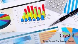  Presentation with financial - Audience pleasing presentation theme consisting of market analysis - financial paper charts and graphs backdrop and a light blue colored foreground