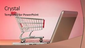  Presentation with internet of things iot concept - Audience pleasing presentation theme consisting of market basket - internet online shopping concept backdrop and a  colored foreground