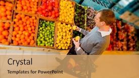  Presentation with grocery store - Colorful slides enhanced with market basket - man buying fruit backdrop and a coral colored foreground