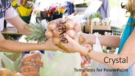  Presentation with market insights - Colorful PPT layouts enhanced with market buying fruit and vegtable backdrop and a coral colored foreground