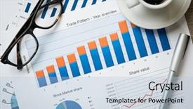  Presentation with business office desk - PPT theme with market closeup of growing financial background and a light blue colored foreground
