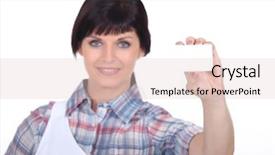  Presentation with business card - Beautiful theme featuring market dominance - butcher holding up her business backdrop and a  colored foreground