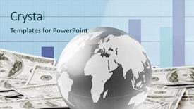  Presentation with economy - Colorful PPT theme enhanced with market economy - globe on a silver dollar backdrop and a light blue colored foreground