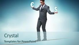  Presentation with balancing heart and brain - Beautiful slide deck featuring market equilibrium - businessman balancing between choosing dollar backdrop and a sky blue colored foreground