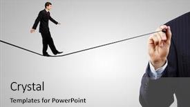  Presentation with market risk - Presentation design having market equilibrium - businessman walking on drawn line background and a  colored foreground