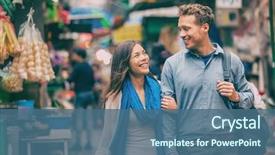  Presentation with walking together - PPT layouts consisting of market laughing together exploring asia background and a ocean colored foreground