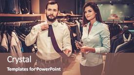  Presentation with man in suit and tie - PPT theme consisting of market size - confident handsome man with beard background and a coral colored foreground