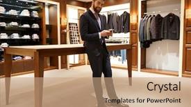  Presentation with smartphone - Cool new slide set with market size - full length portrait of happy backdrop and a coral colored foreground