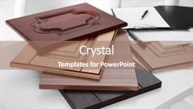  Presentation with furniture - Presentation theme having market size - samples of wooden panels background and a coral colored foreground