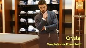  Presentation with camera - Slide set featuring market size - serious bearded pensive man background and a  colored foreground