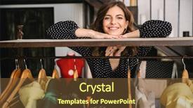  Presentation with young students working in groups - Cool new theme with market size - smiling young woman seamstress working backdrop and a  colored foreground