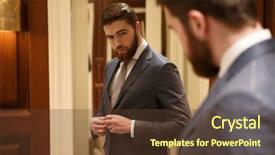  Presentation with mirror - Colorful slide set enhanced with market size - view from back of handsome backdrop and a tawny brown colored foreground