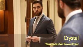  Presentation with man in suit guitar - Audience pleasing presentation design consisting of market size - view from back backdrop and a tawny brown colored foreground