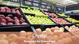  Presentation with supermarket - Cool new presentation theme with market stores - counter with fruit in supermarket backdrop and a coral colored foreground