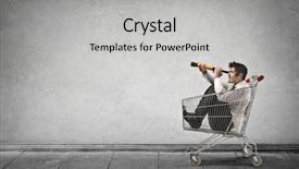  Presentation with telescope - Cool new theme with marketing - businessman in a shopping cart backdrop and a light gray colored foreground