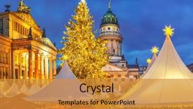  Presentation with market - Theme featuring marketing - christmas market french church background and a gold colored foreground