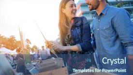  Presentation with flea - Presentation theme with marketing - couple walking by flea market background and a ocean colored foreground