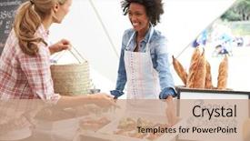  Presentation with bakery - Amazing presentation design having marketing - female bakery stall holder backdrop and a coral colored foreground