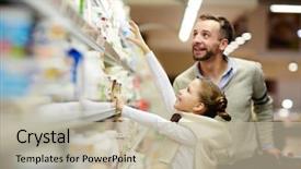  Presentation with dairy products - Cool new PPT theme with marketing - happy family grocery shopping backdrop and a mint green colored foreground