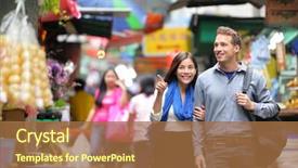  Presentation with asian food - Slides enhanced with marketing - young couple tourists walking shopping background and a coral colored foreground