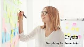  Presentation with marketing - Slides featuring marketing - young woman holding tablet background and a lemonade colored foreground