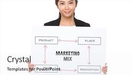  Presentation with business and politics - Presentation theme consisting of marketing 4p background - businesswoman holding a placard showing background and a  colored foreground
