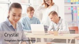  Presentation with people - Audience pleasing PPT layouts consisting of marketing automation - young people working in office backdrop and a  colored foreground