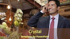  Presentation with cell - Colorful PPT layouts enhanced with marketing india - happy young businessman using cell backdrop and a tawny brown colored foreground