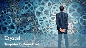  Presentation with mechanism - Audience pleasing slide set consisting of marketing machinery - back view of businessman looking backdrop and a teal colored foreground