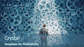  Presentation with mechanism - Slide set consisting of marketing machinery - back view of businessman looking background and a ocean colored foreground