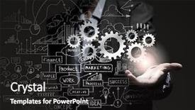  Presentation with gears - Presentation featuring marketing machinery - close up of business person background and a dark gray colored foreground
