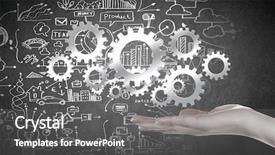  Presentation with gears - PPT theme consisting of construction of multi-storey house background and a  colored foreground.