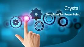  Presentation with gears - Audience pleasing presentation theme consisting of marketing machinery - close up of hand touching backdrop and a ocean colored foreground