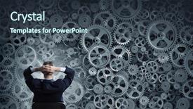  Presentation with thinking - Slides with marketing machinery - he possesses constructive thinking mixed background and a tawny brown colored foreground