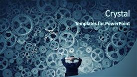  Presentation with thinking - Slide set featuring marketing machinery - he possesses constructive thinking mixed background and a ocean colored foreground