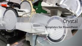  Presentation with machine - Slide deck consisting of marketing machinery - machine for slicing cheese background and a light gray colored foreground