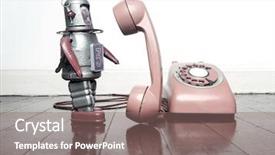  Presentation with robot - Amazing PPT theme having marketing machinery - vintage robot on the phone backdrop and a coral colored foreground