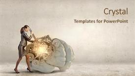  Presentation with mechanism - Colorful slides enhanced with marketing machinery - young businesswoman fixing gears mechanism backdrop and a lemonade colored foreground