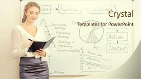  Presentation with business training - Theme featuring marketing management - business woman making a presentation background and a cream colored foreground