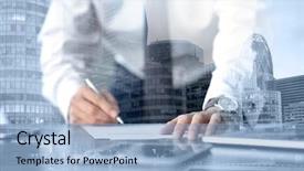  Presentation with consulting - Amazing PPT theme having marketing management - concept of consulting double exposure backdrop and a light blue colored foreground