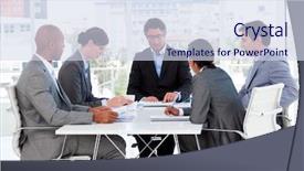  Presentation with business group meeting - Beautiful presentation featuring marketing management - diverse business group disscussing backdrop and a sky blue colored foreground