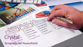  Presentation with marketing strategy - Theme consisting of marketing mix - business strategy organizational charts background and a sky blue colored foreground