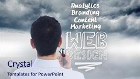  Presentation with marketing - Slide deck having marketing mix - composite image of businessman holding background and a  colored foreground