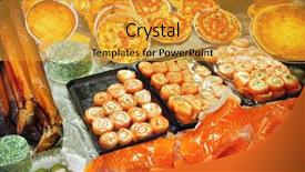  Presentation with marketing - Colorful presentation enhanced with marketing pizza - seafood at the fish market backdrop and a gold colored foreground