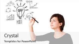  Presentation with light bulb - Cool new slide deck with marketing plan - young business woman drawing light backdrop and a white colored foreground