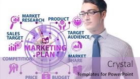  Presentation with marketing - PPT theme with marketing-plan-concept-illustration background and a light blue colored foreground