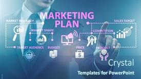  Presentation with marketing - Presentation theme having marketing-plan-concept-illustration background and a ocean colored foreground