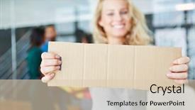  Presentation with blank - Theme featuring marketing presentation - happy trainee holding blank sign background and a lemonade colored foreground