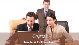  Presentation with three - Slide set having marketing presentation - three business people working background and a  colored foreground