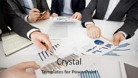  Presentation with data meeting - Amazing presentation theme having marketing presentation - two co-workers pointing at financial backdrop and a  colored foreground